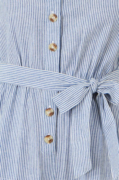 Yumi Blue Cotton Stripe Button Through Jumpsuit