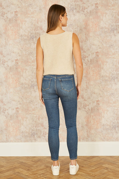 Yumi Beige Knitted Tie Detail Knitted  Waistcoat