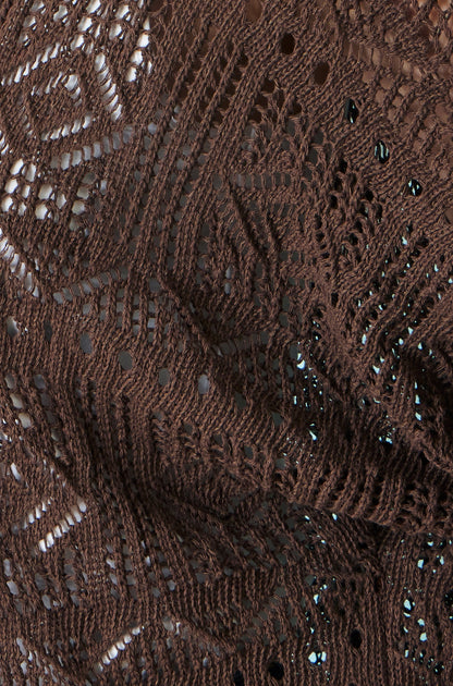 Yumi Brown Crochet Edge To Edge 3/4 Sleeve Cardigan