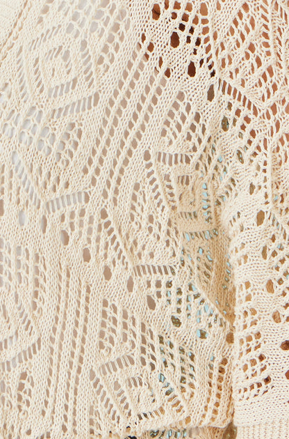 Yumi Ivory Crochet Edge To Edge 3/4 Sleeve Cardigan