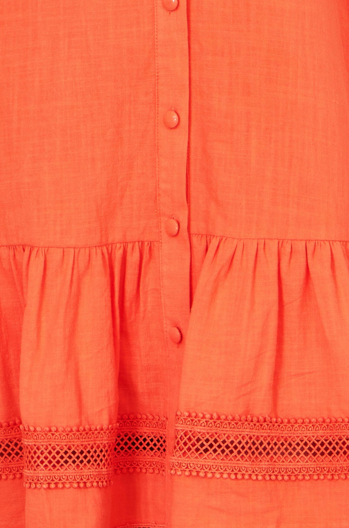 Yumi Orange Cotton Lace Trim Skater Shirt Dress
