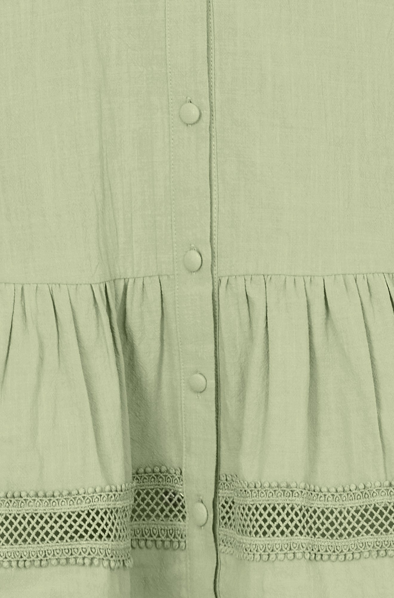 Yumi Green Cotton Lace Trim Skater Shirt Dress