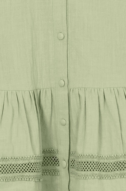 Yumi Green Cotton Lace Trim Skater Shirt Dress