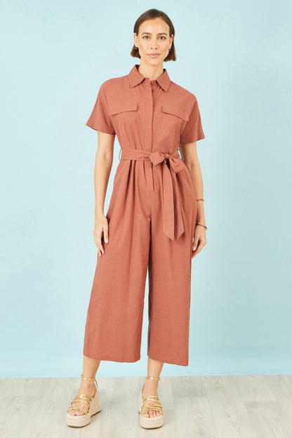 Yumi Brown Utility Relaxed Jumpsuit