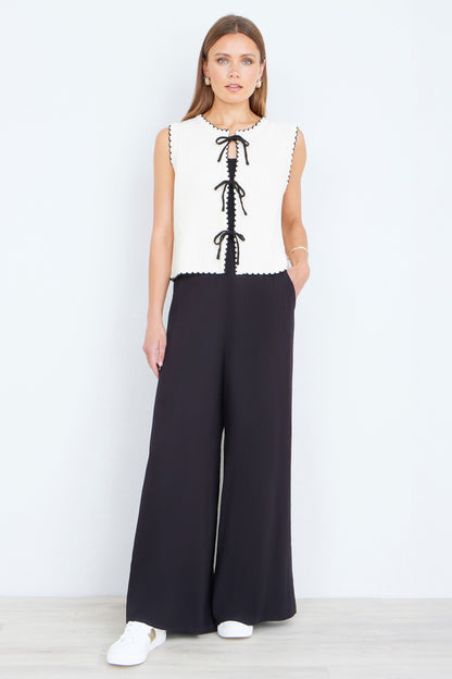 Yumi Ivory Knitted Waistcoat With Bow Trims