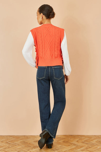 Yumi Orange Flower Cable Knit Tie Side Pullover