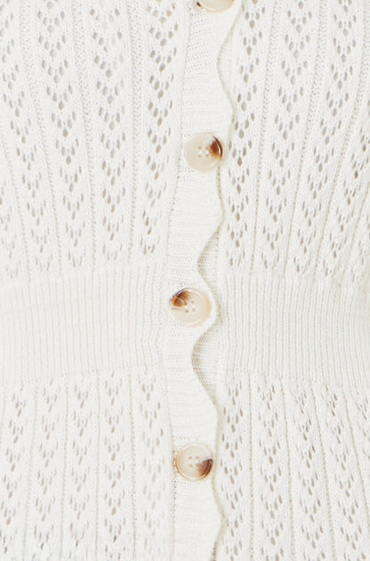 Yumi Ivory Cotton Scallop Crochet Knitted Dress