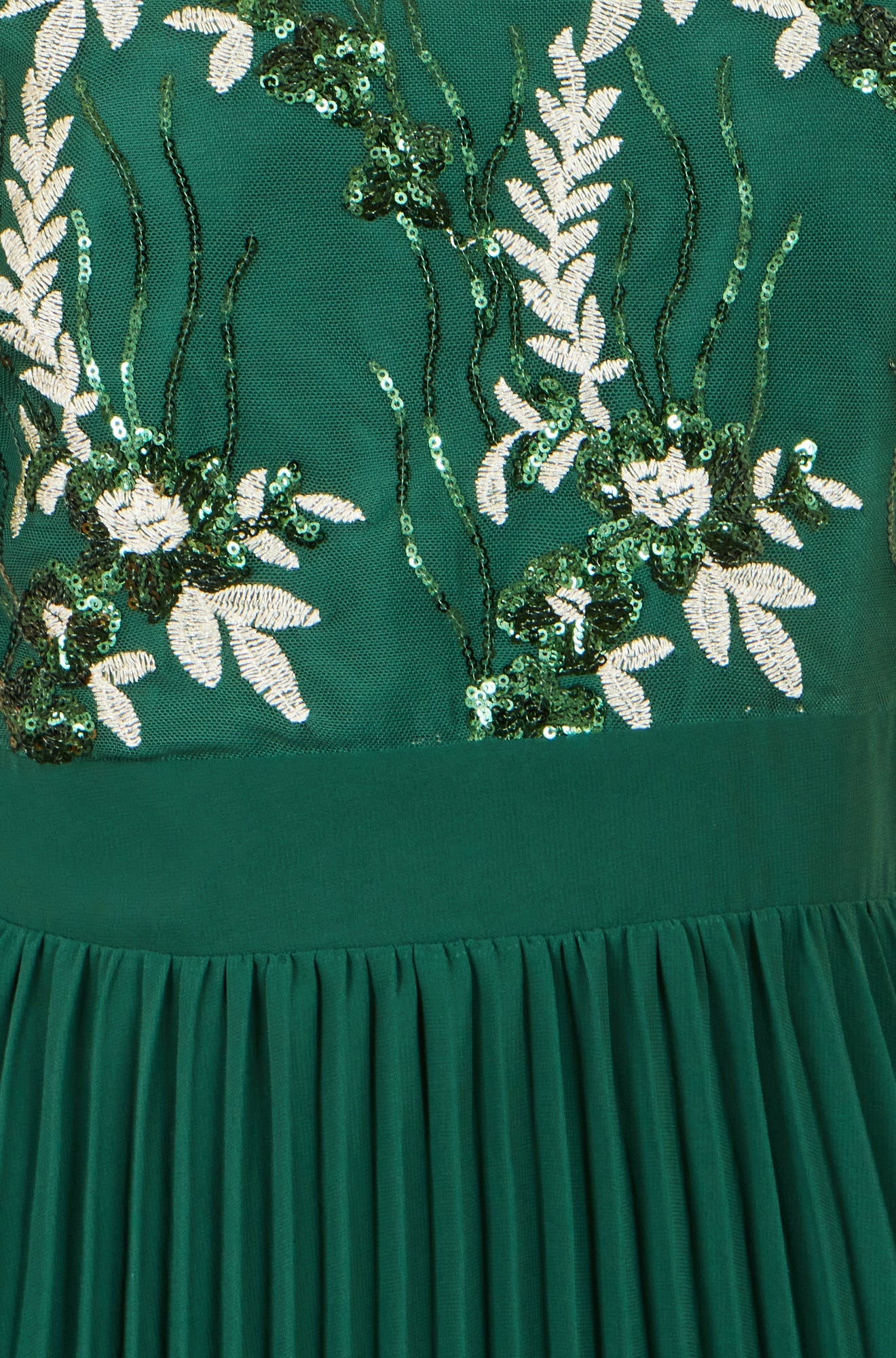 Yumi Green Sequin Embroidered Pleated Midi Dress