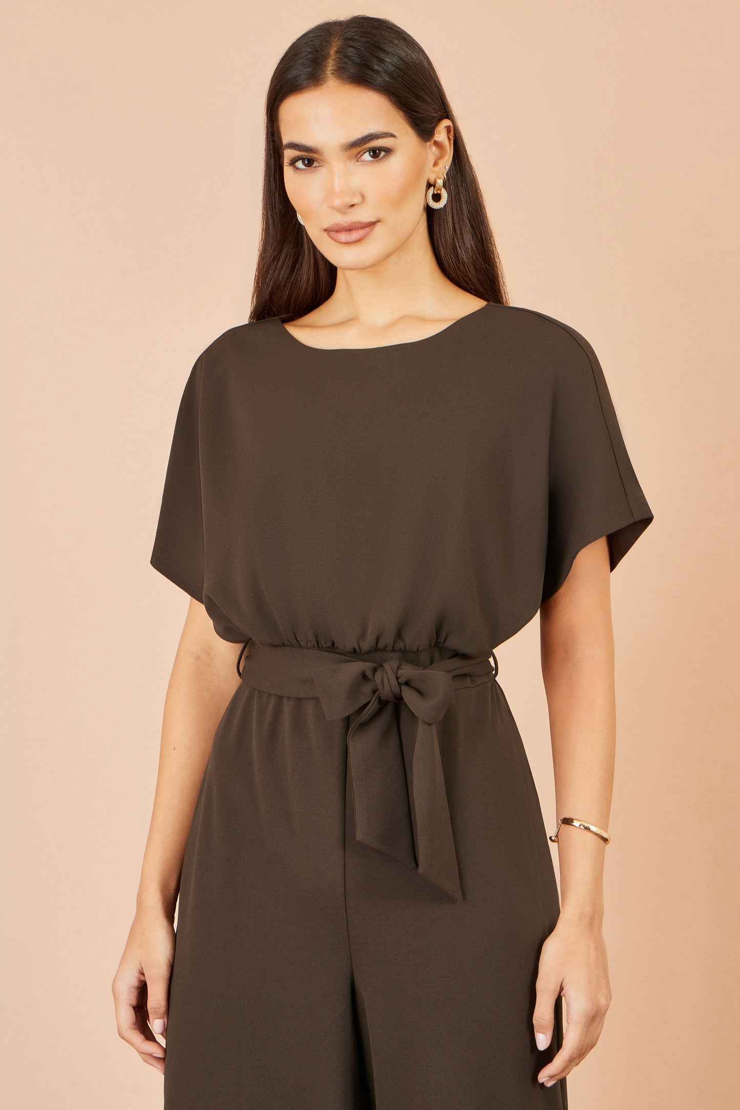 Yumi Brown Batwing Stretch Jumpsuit