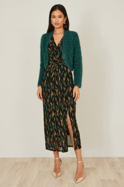 Yumi Green Metallic Fluffy Eyelash Bolero