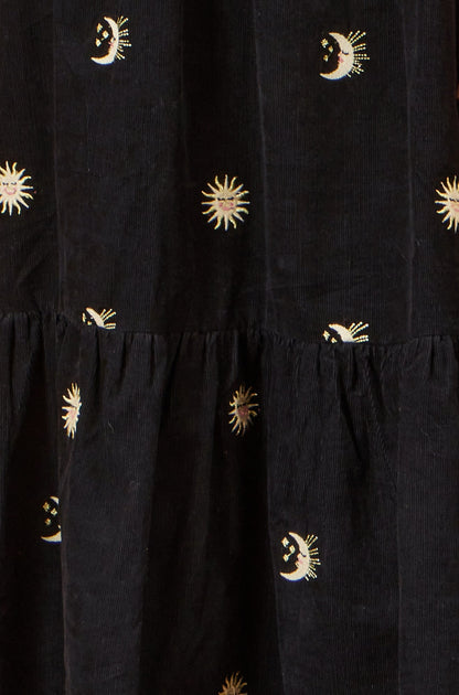 Yumi Black Cosmic Embroidery Cord Midi Shirt Dress