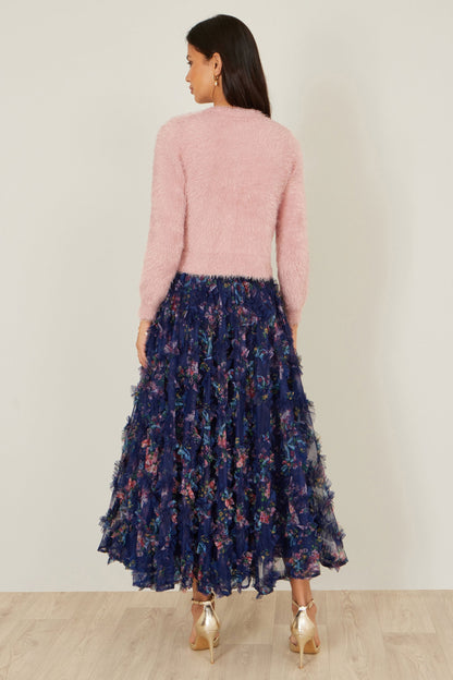 Yumi Pink Eyelash Knit Cropped Cardigan