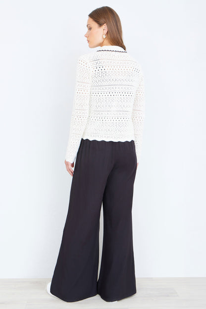 Yumi Ivory Crochet Knitted Cardigan With Peter Pan Collar