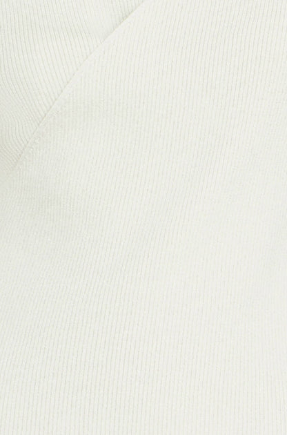 Yumi Ivory Metallic Thread Rib Wrap Knitted Top