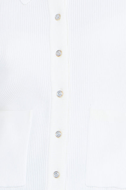 Yumi Ivory Ribbed Collar Button Up Cardigan