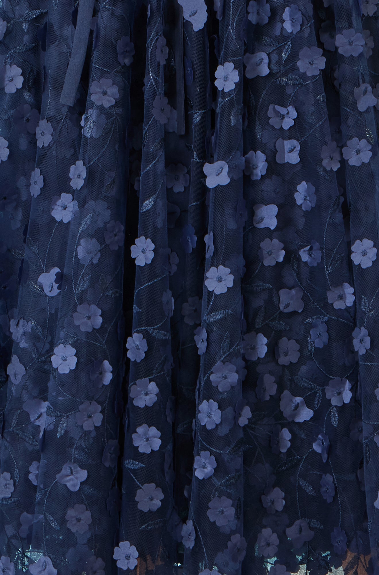 Yumi Navy Mesh Floral Applique Midi Skirt