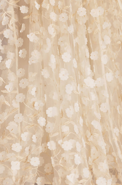 Yumi Ivory Mesh Floral Applique Midi Skirt