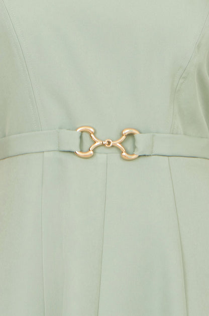 Yumi Mint Skater Dress With Puff Sleeves And Buckle Detail