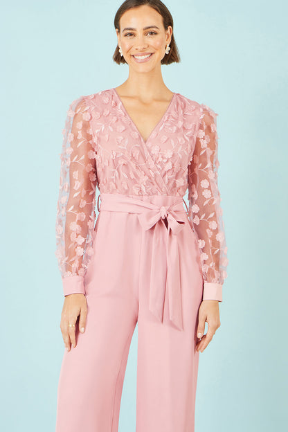 Yumi Pink Flower Applique Jumpsuit