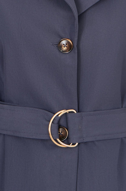 Yumi Navy Belted Long Trench Coat With Belt