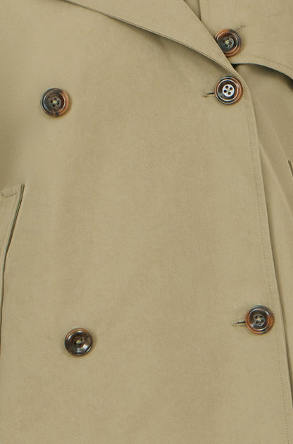 Yumi Green Cropped Trench Jacket With Pockets and Check Lining