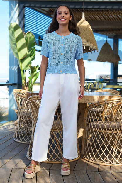 Yumi Blue Crochet Short Sleeve Cardigan