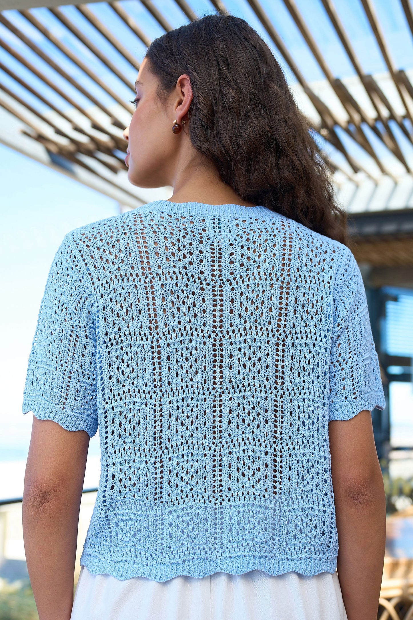 Yumi Blue Crochet Short Sleeve Cardigan