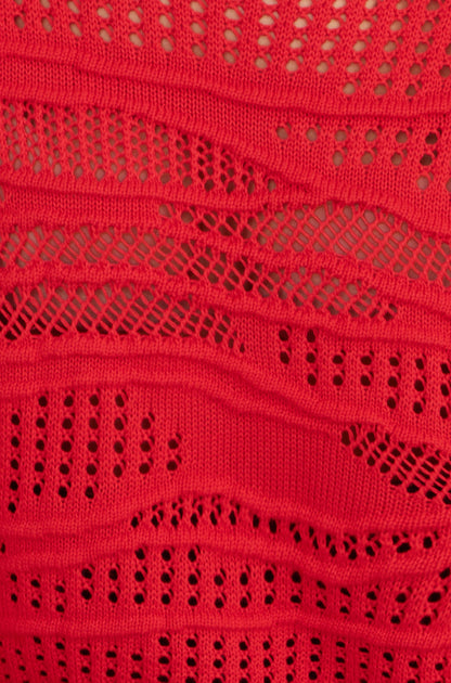 Yumi Red Wave Pointelle Knitted Jumper