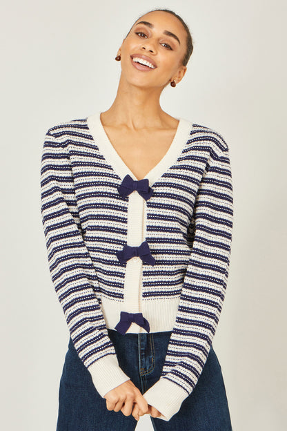 Yumi Multicolour Block Stripe Tie Front Cardigan