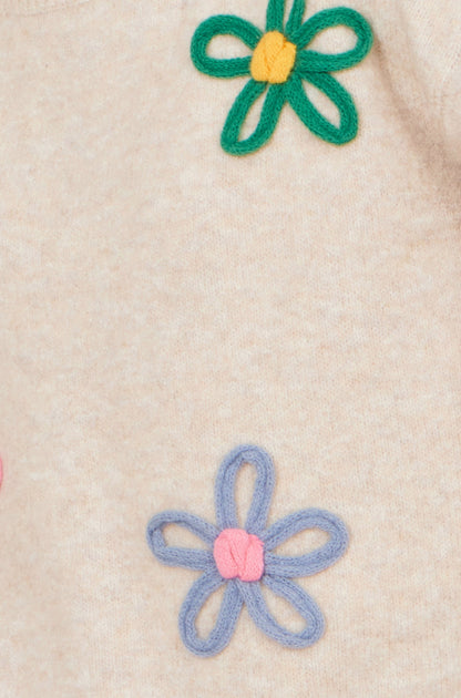 Yumi Oatmeal Relaxed Flower Embroidered Jumper