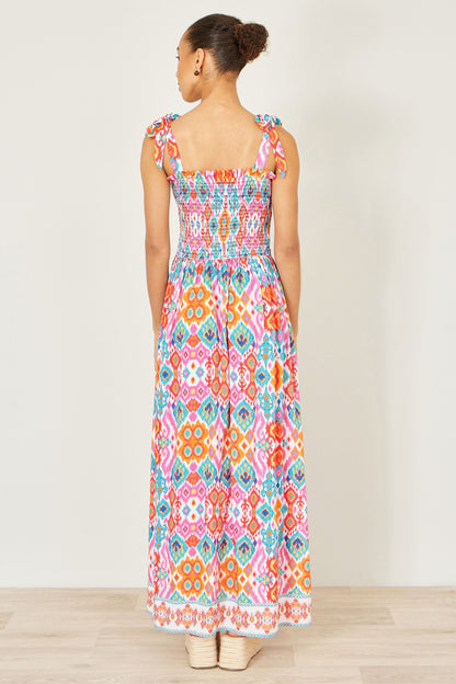 Yumi Multicolour Ikat Print Maxi Viscose Sun Dress
