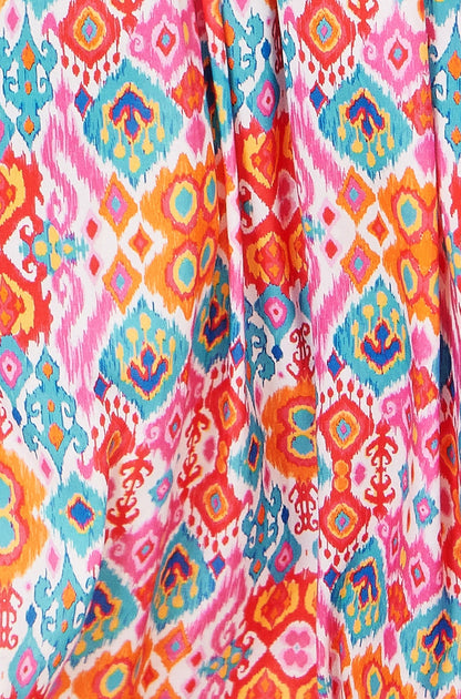 Yumi Multicolour Ikat Print Maxi Viscose Sun Dress