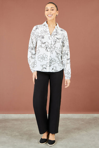Yumi White Scribble Floral Embroidered Shirt