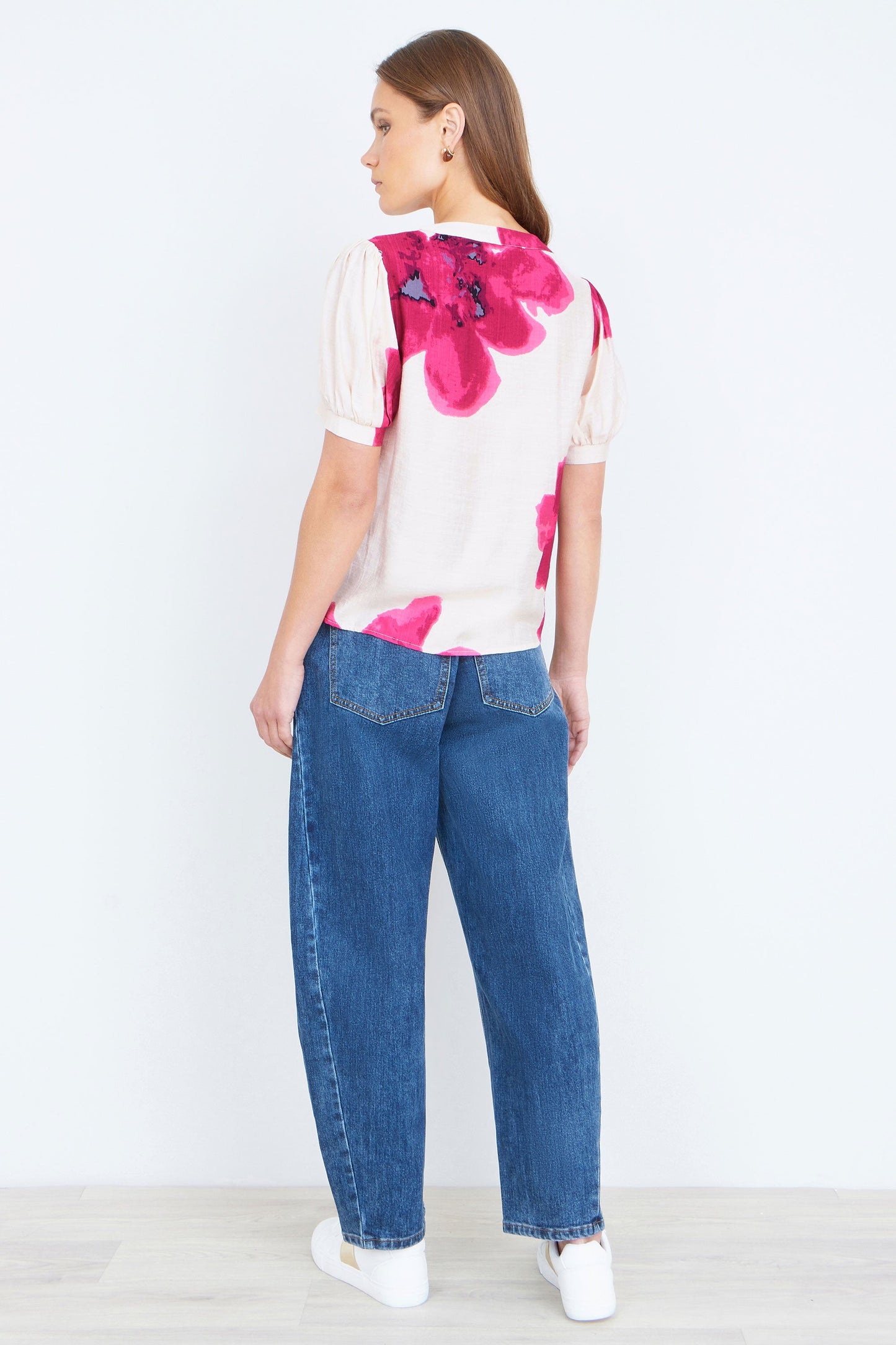 Yumi Pink Watercolour Viscose Floral Top