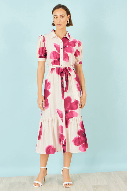 Yumi Pink Scattered Floral Shirt Dress