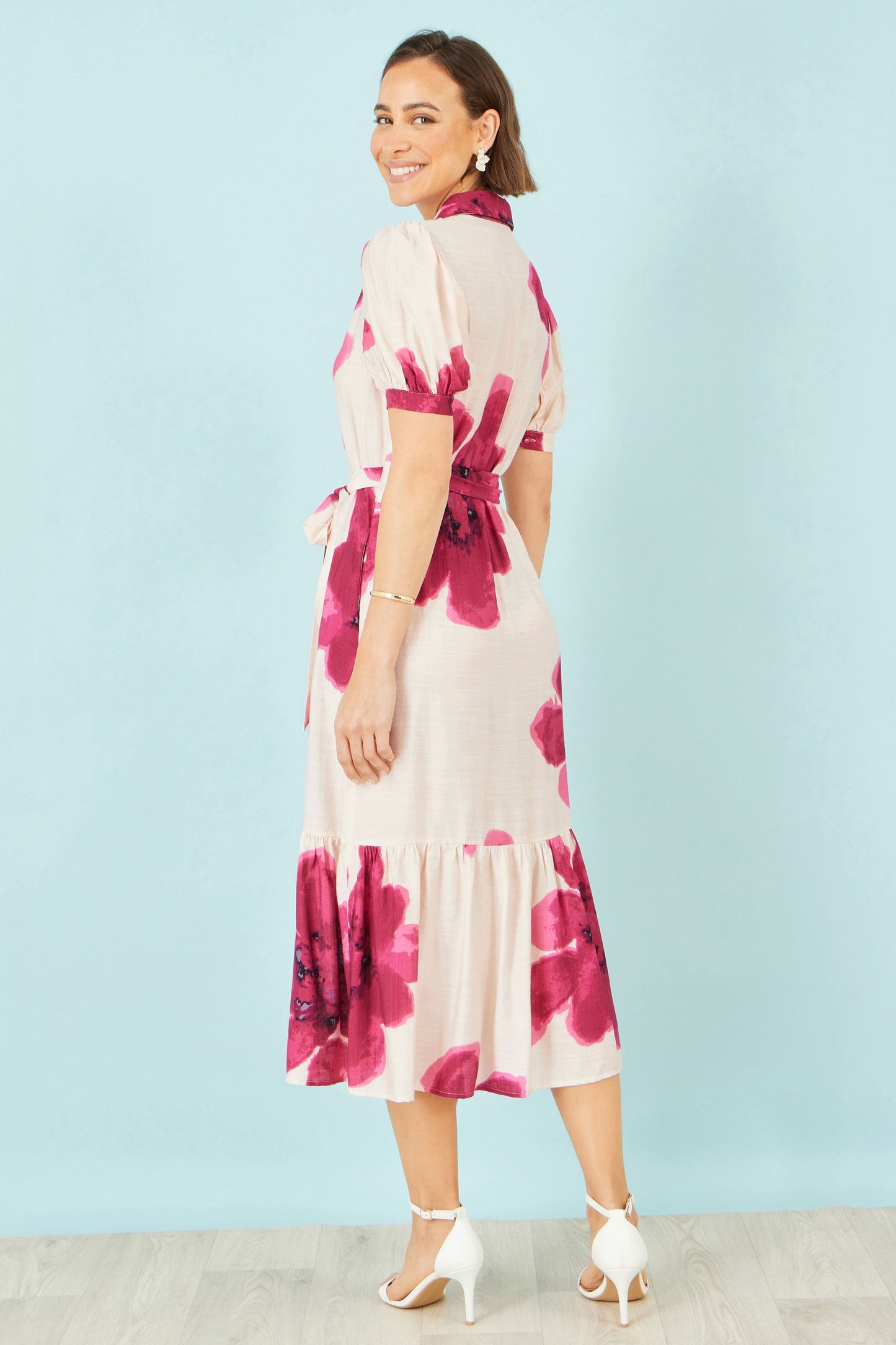 Yumi Pink Scattered Floral Shirt Dress