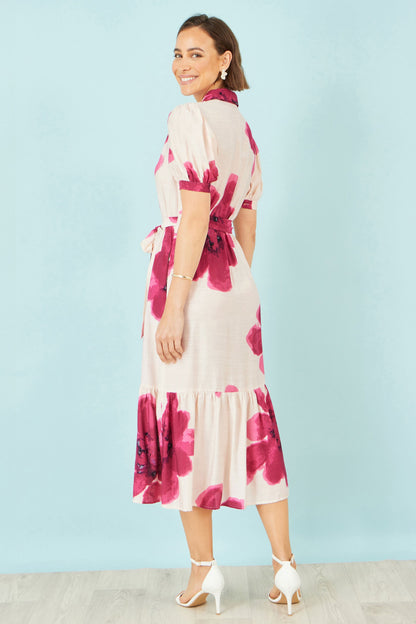 Yumi Pink Scattered Floral Shirt Dress