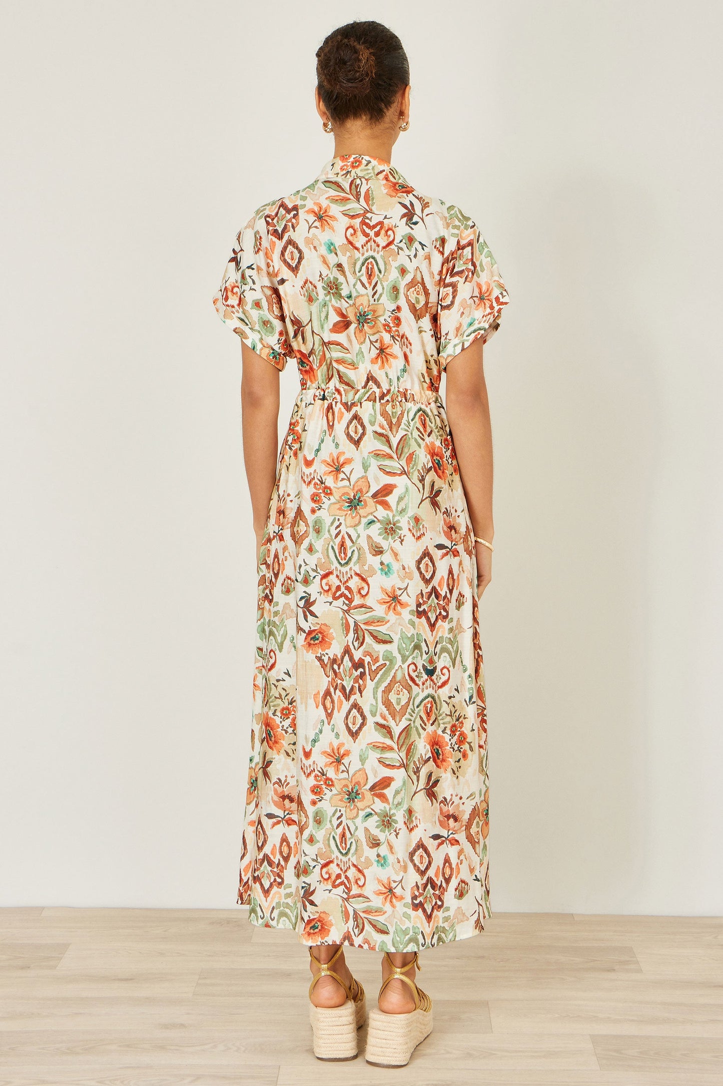 Yumi Ivory Viscose Relaxed Boho Print Maxi Shirt Dress