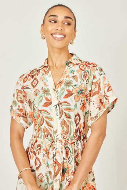 Yumi Ivory Viscose Relaxed Boho Print Maxi Shirt Dress