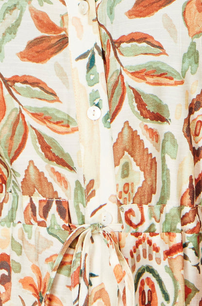Yumi Ivory Viscose Relaxed Boho Print Maxi Shirt Dress
