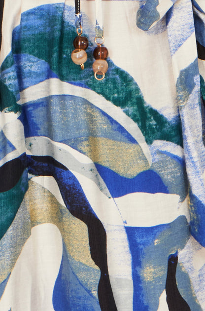 Yumi Blue Viscose Swirl Print Midi Dress