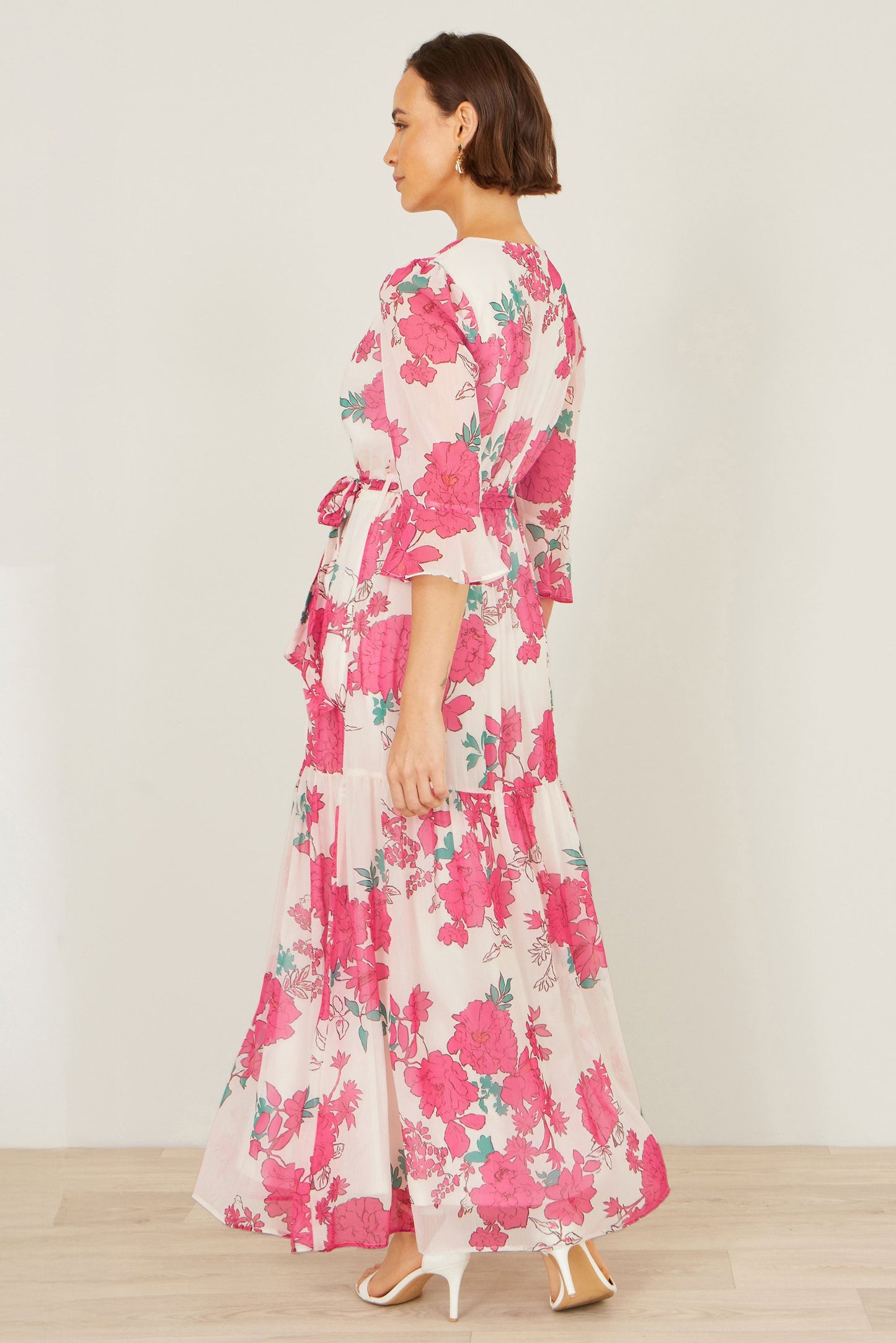 Yumi Pink Blossom Print Maxi Wrap Dress