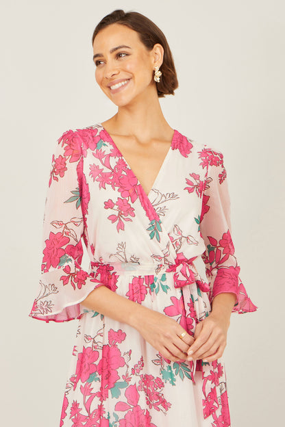 Yumi Pink Blossom Print Maxi Wrap Dress