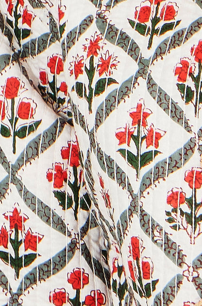 Yumi White Peacock Print Reversible Cotton Quilted Jacket