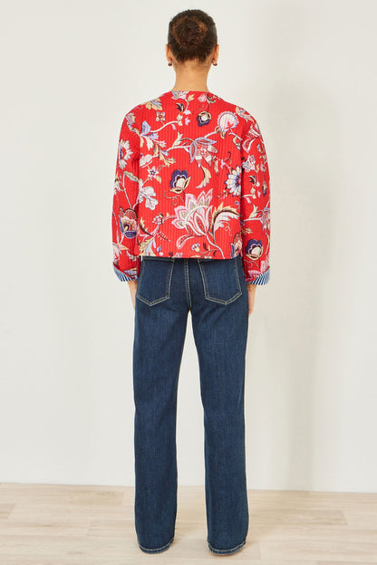 Yumi Red Boho Print Cotton Reversible Quilted Jacket
