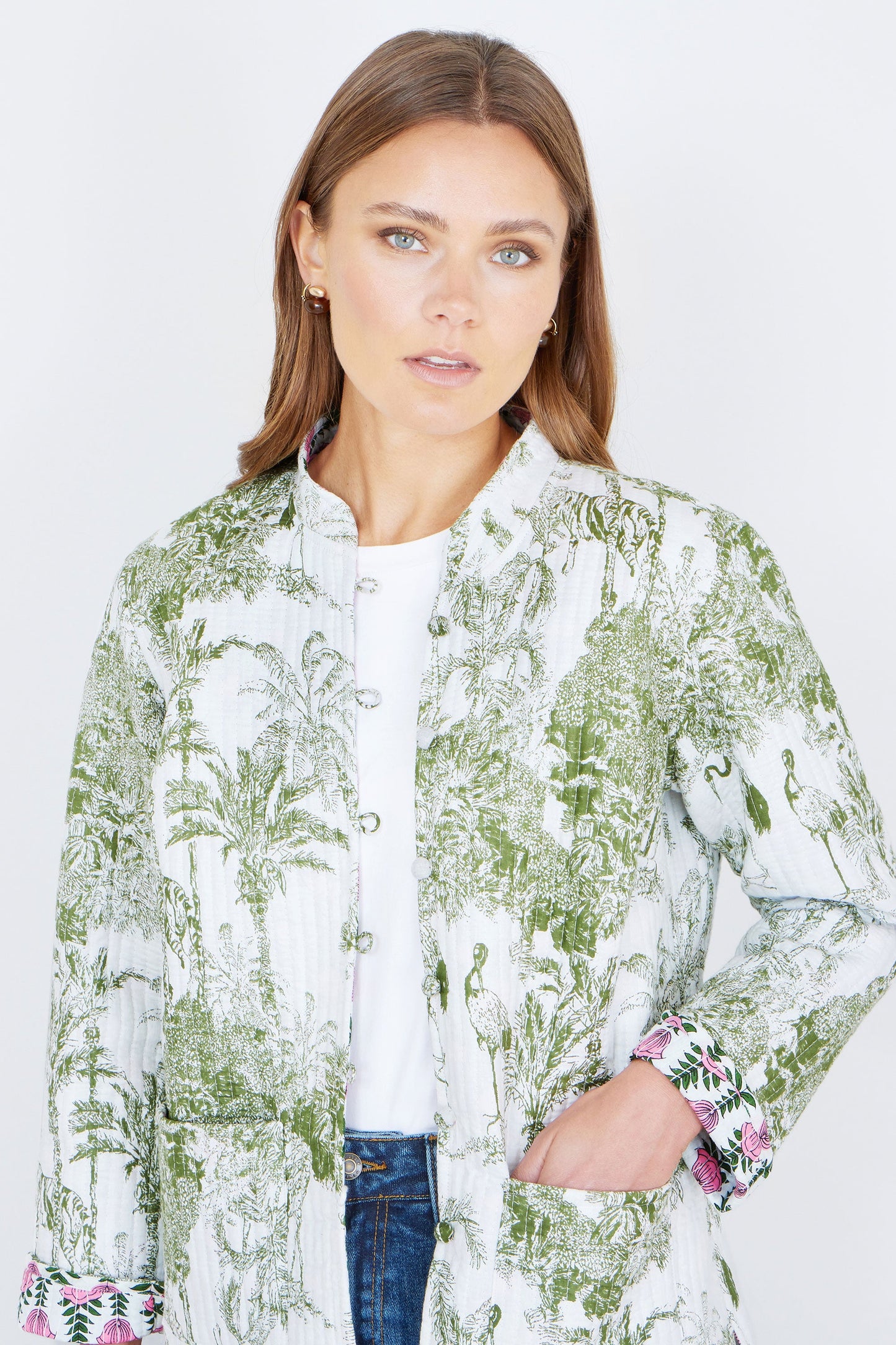 Yumi Green Reversible Cotton Quilted Jacket