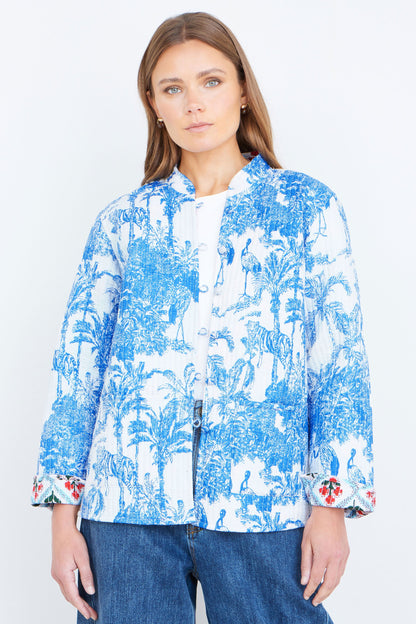 Yumi Blue Palm Reversible Cotton Quilted Jacket