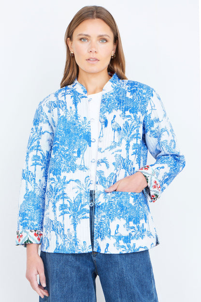 Yumi Blue Palm Reversible Cotton Quilted Jacket