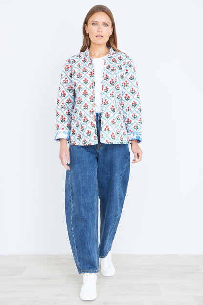 Yumi Blue Palm Reversible Cotton Quilted Jacket