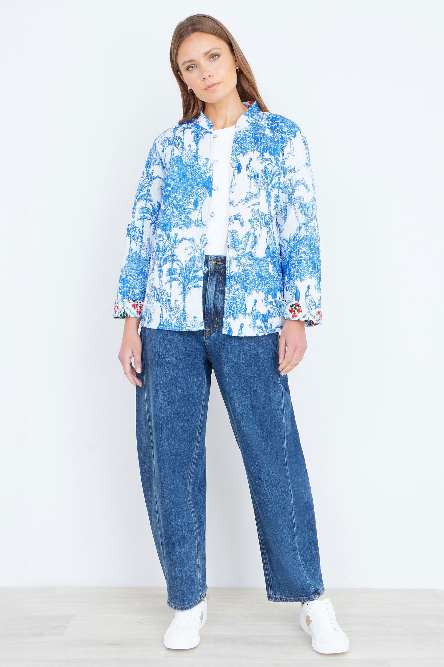 Yumi Blue Palm Reversible Cotton Quilted Jacket